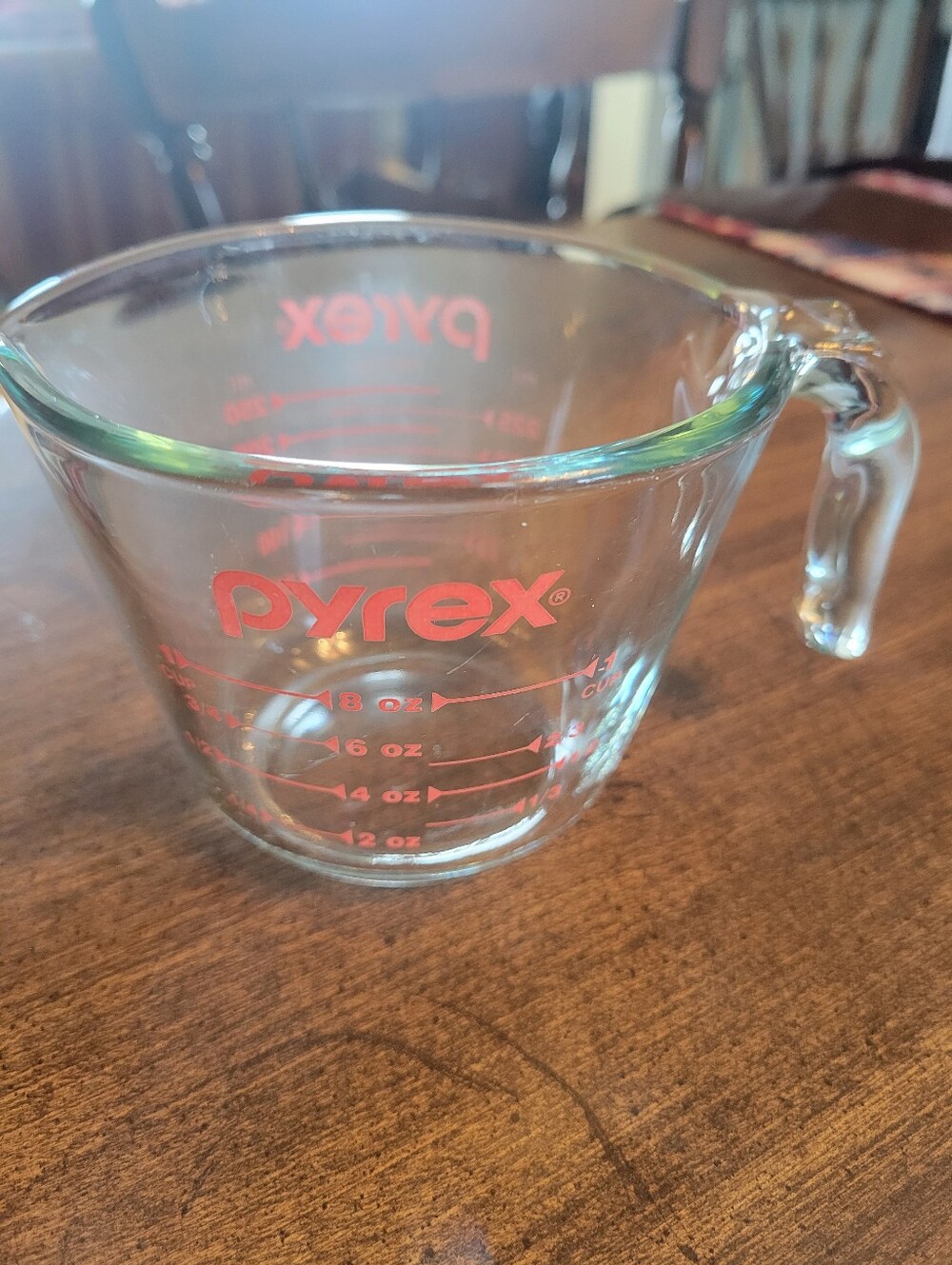 Pyrex Clear Glass Measuring Cup with Red Logo and Markings